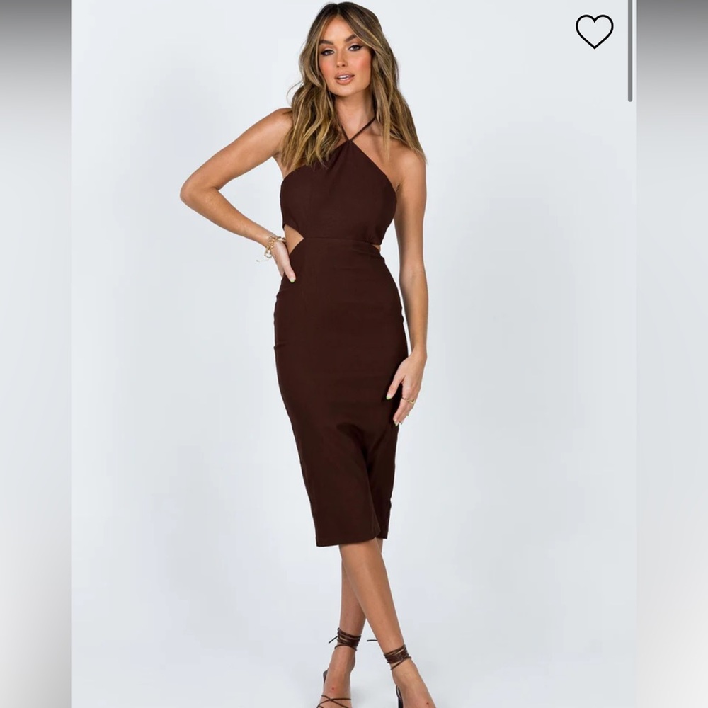 Princess Polly Brown midi halter cut out backless dress